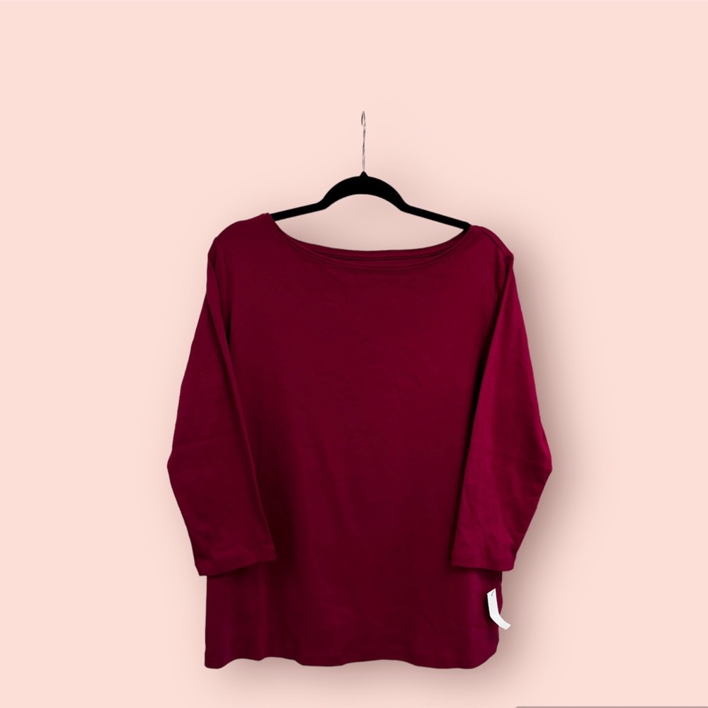 TALBOTS Cotton Long Sleeve Tee/ Beet Red